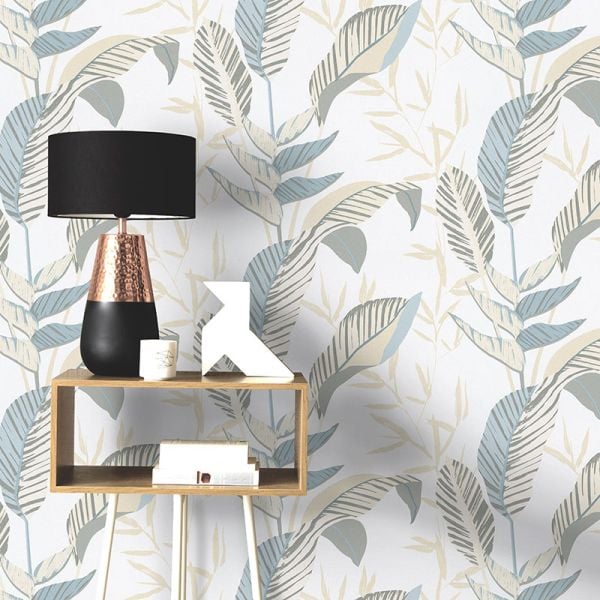 Papier Peint Relief Feuilles Scandinaves Erismann – Réf. 6463-10 – Gris Argenté Pailleté – 10m X 0.53m